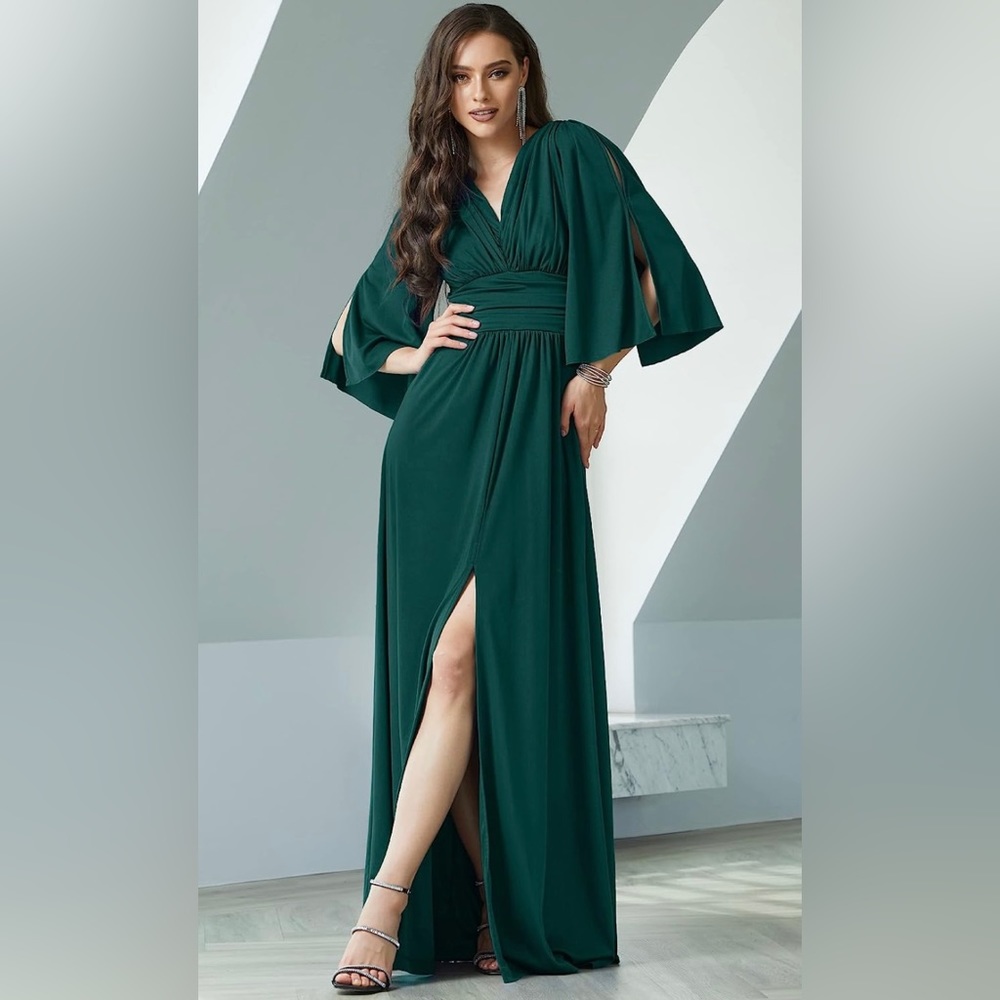 Womens Long Bridesmaid Cocktail Evening Short Sleeve PLUS SIZE Dress